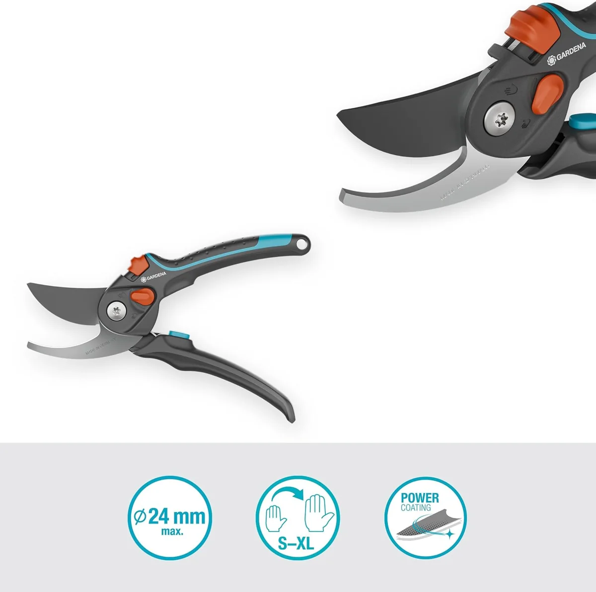 Gardena PremiumCut Pro Flex Budama Makası 12252-20 — Sap açıklığı ve kesici detayları