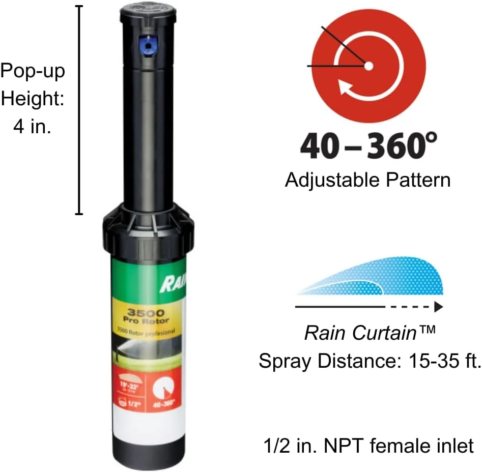 Rain Bird CP3504PC Pro Rotor — Açı, yükseklik ve bağlantı bilgisi