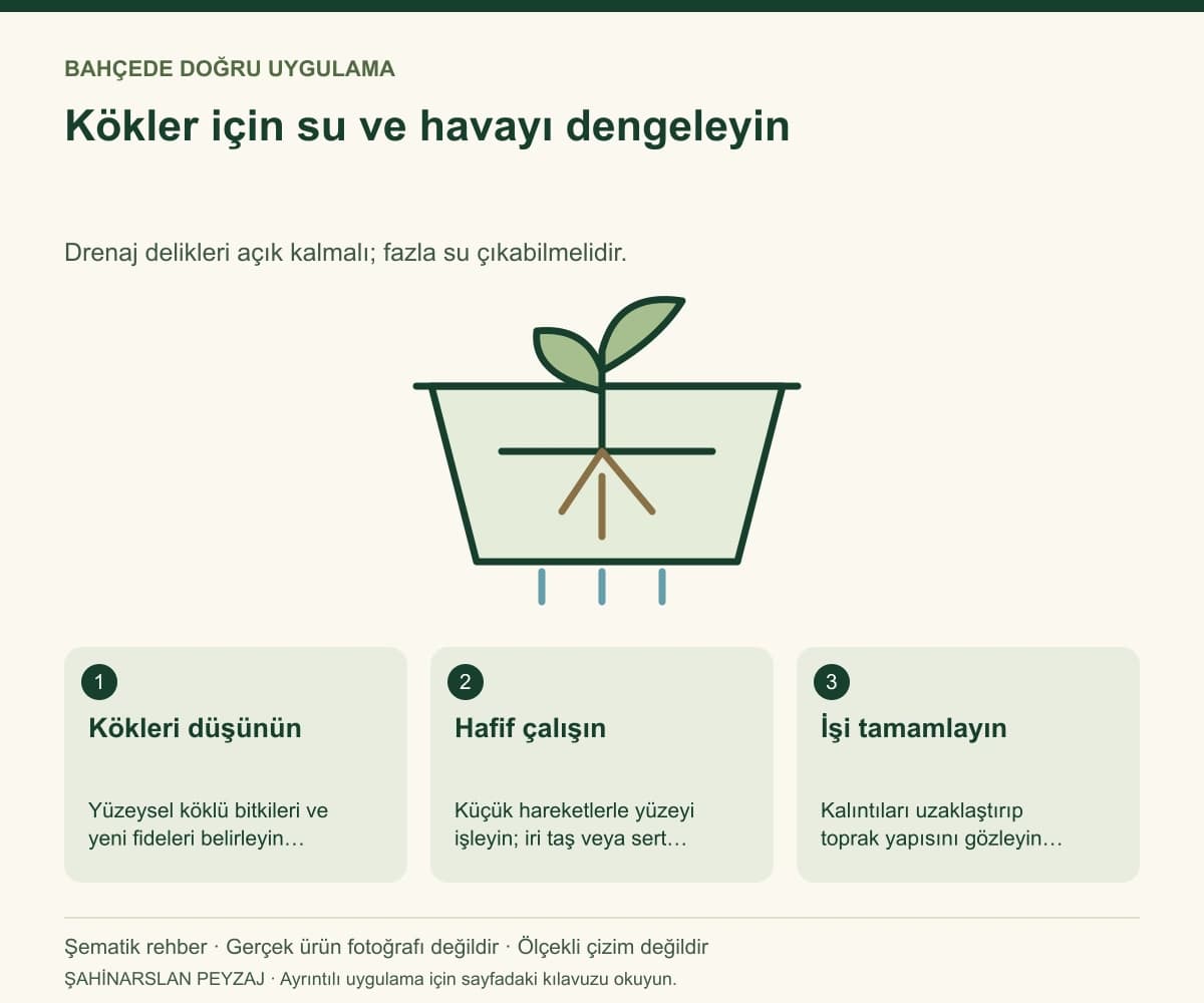 Raco 53484 Bahçe El Tırmığı — Kökler için su ve havayı dengeleyin — özgün şematik uygulama rehberi; gerçek ürün fotoğrafı değildir