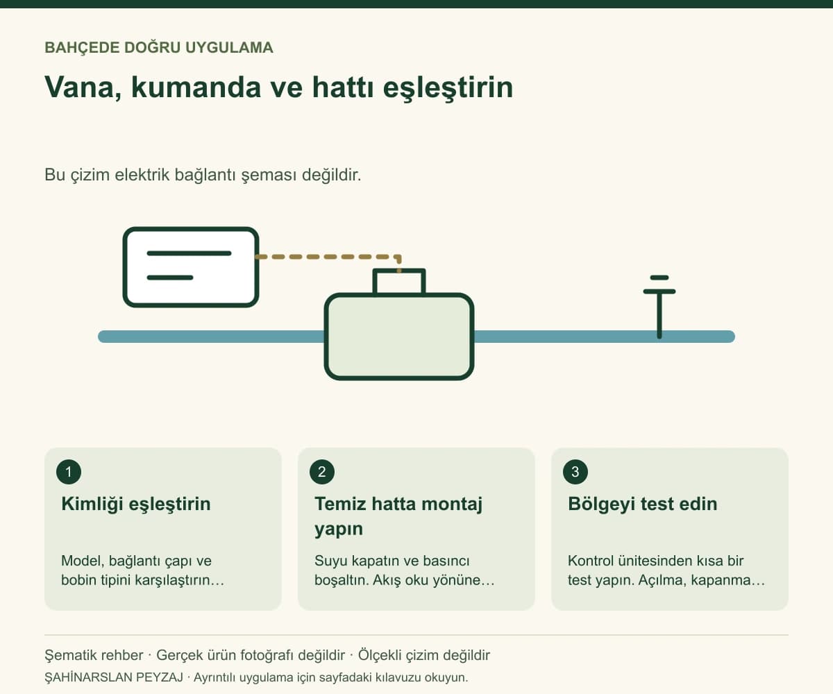 Hunter PGV-151-B Solenoid Vana — 1½ İnç, 24 V AC — Vana, kumanda ve hattı eşleştirin — özgün şematik uygulama rehberi; gerçek ürün fotoğrafı değildir