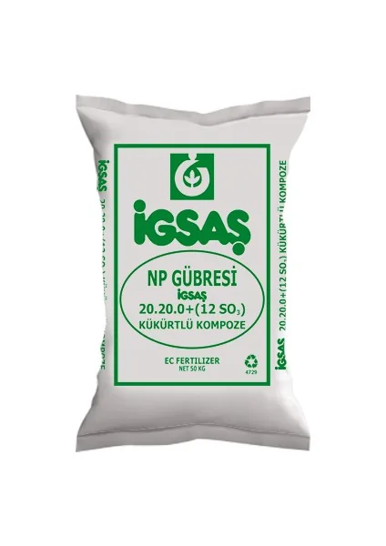 İGSAŞ 20.20.0 +12 SO₃ Kükürtlü Kompoze Gübre 50 kg — İGSAŞ 20.20.0 kompoze 50 kg ambalajı