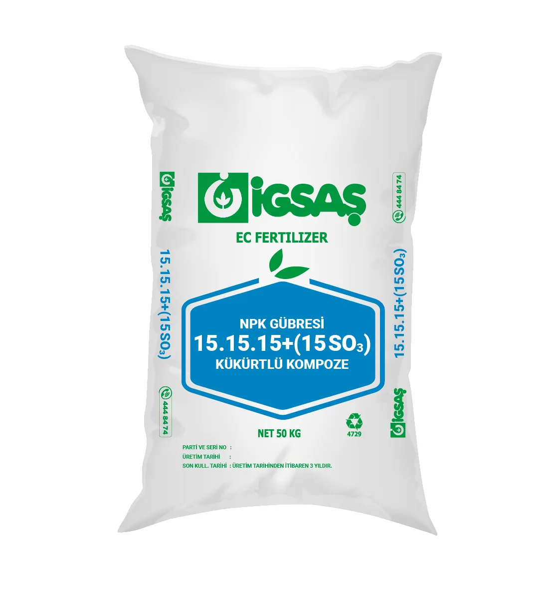 İGSAŞ 15.15.15 +15 SO₃ Kükürtlü Kompoze Gübre 50 kg — İGSAŞ 15.15.15 NPK 50 kg ambalajı